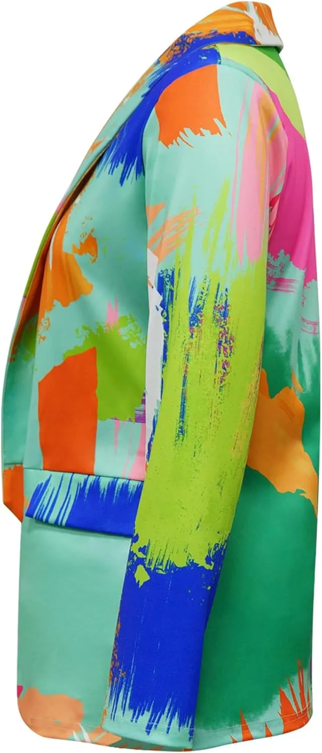 Plus Size Blazers for Curvy Women Sexy Trendy Colorful Oversize Graphic Open Front Jackets