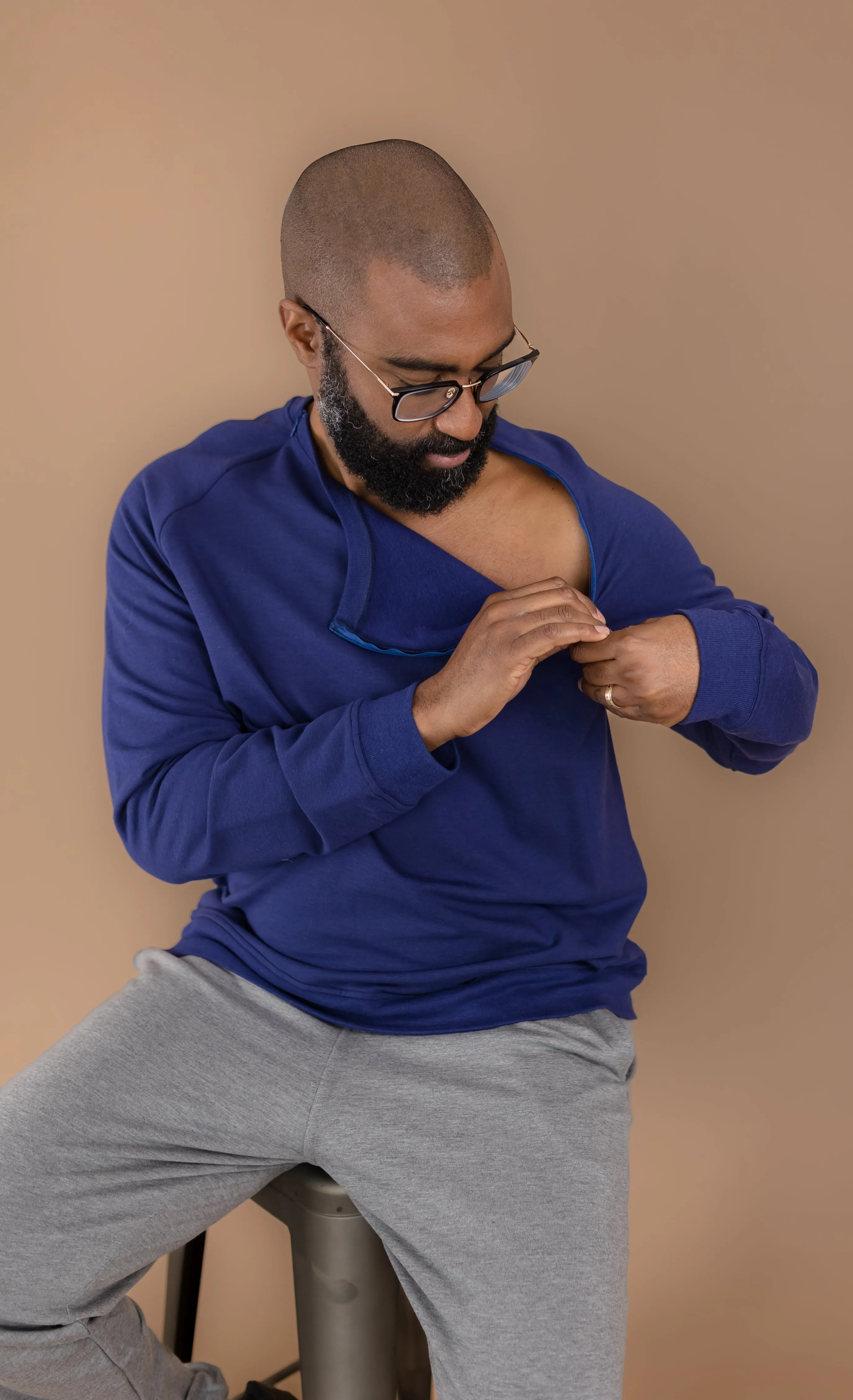 Resilient Men’s Flight Blue Crew Neck Sweatshirt (CHEST PICC/PORT for EASY ACCESS)