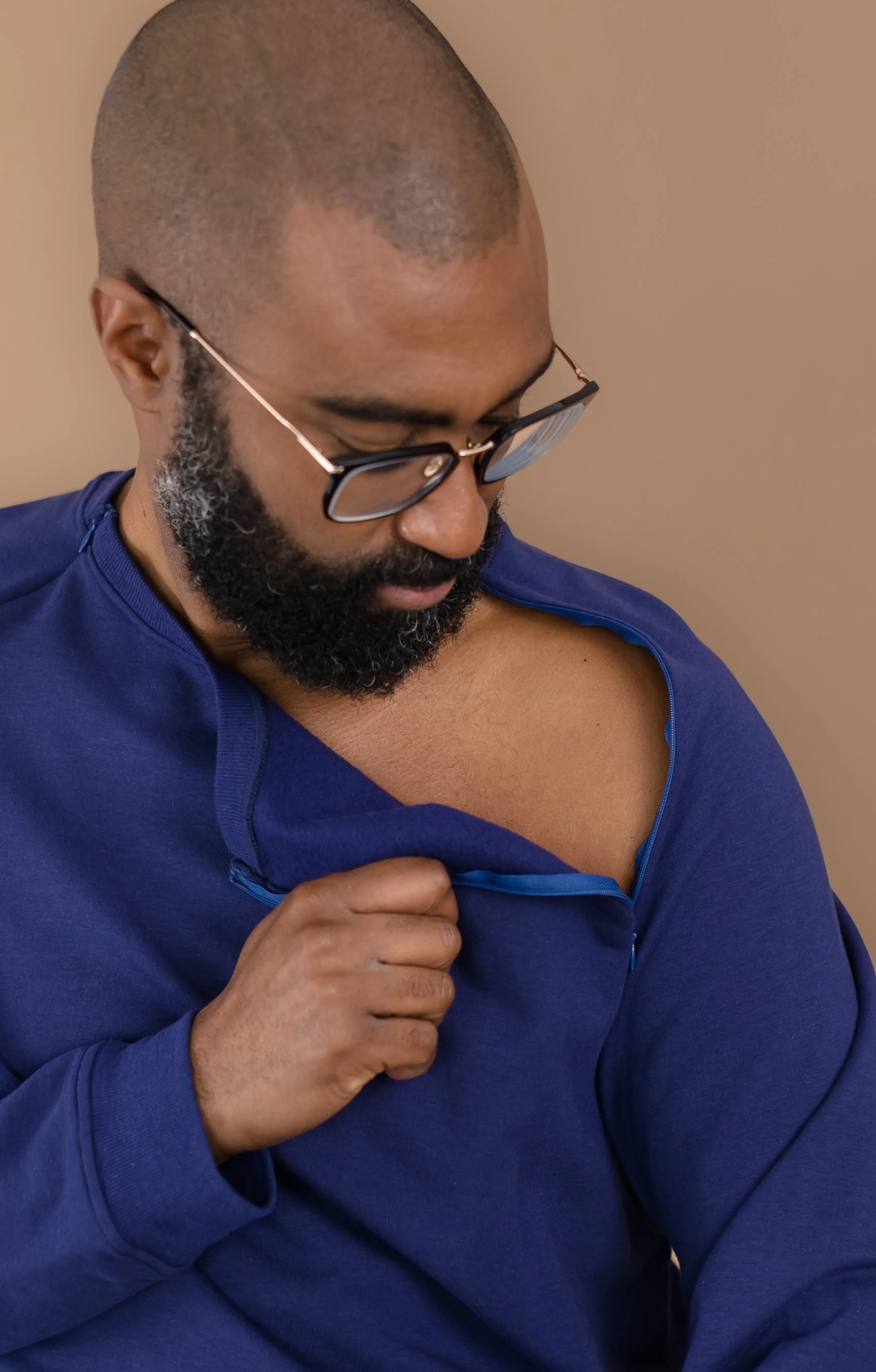 Resilient Men’s Flight Blue Crew Neck Sweatshirt (CHEST PICC/PORT for EASY ACCESS)