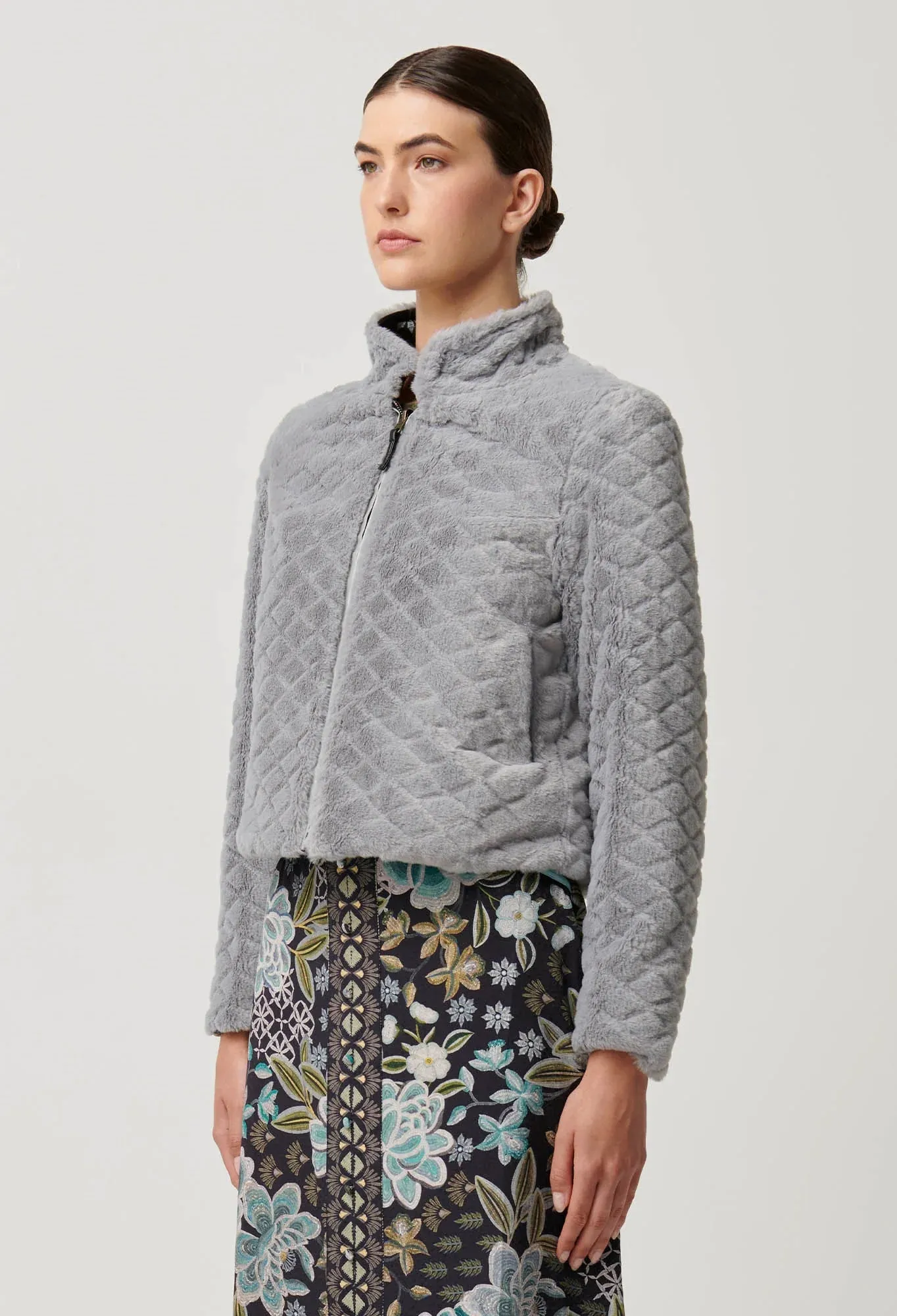 Rylie Reversible Print & Faux Fur Jacket in Dahlia fields