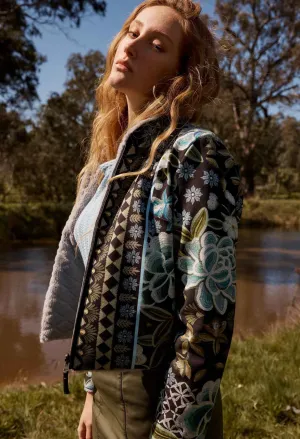 Rylie Reversible Print & Faux Fur Jacket in Dahlia fields