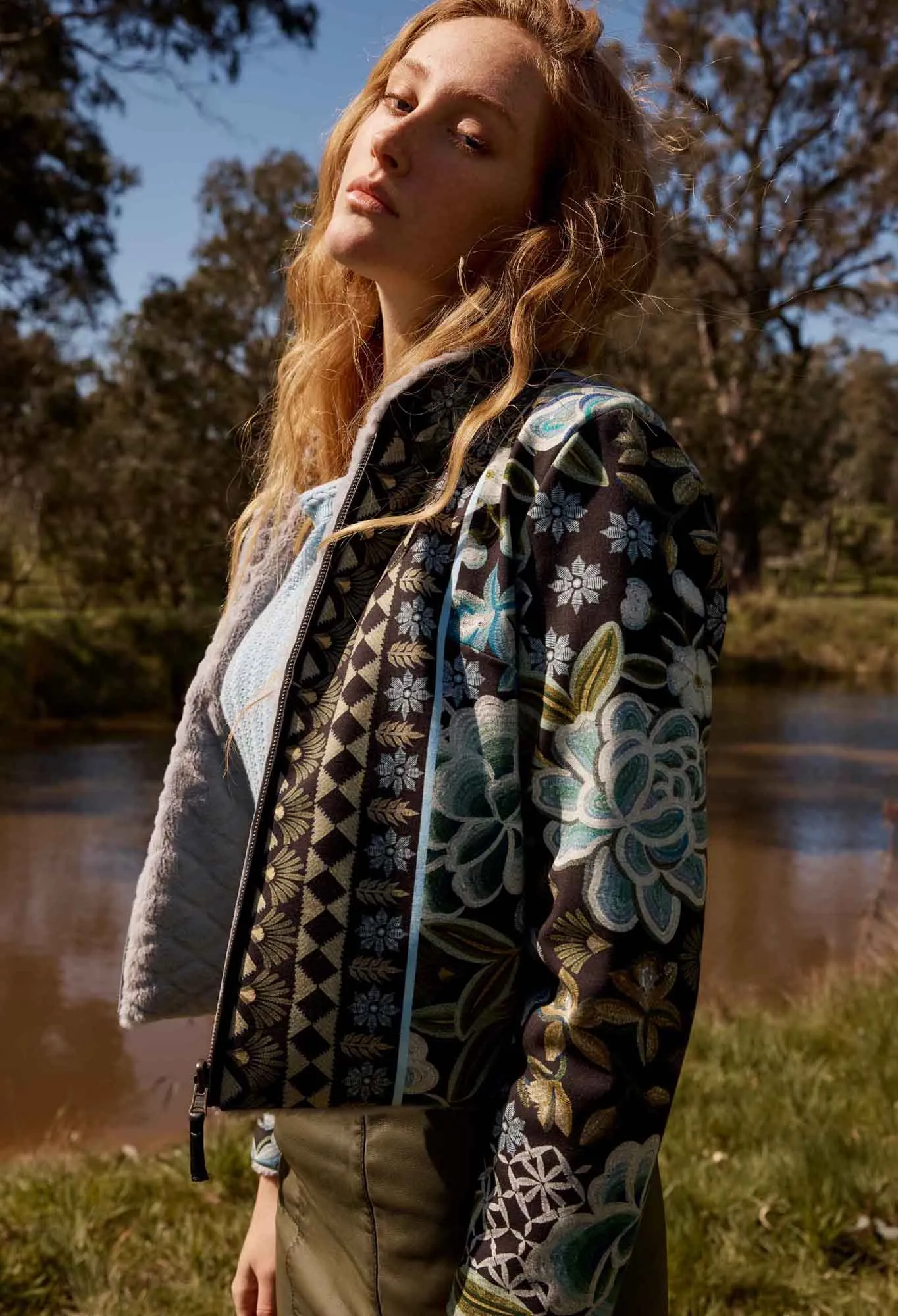 Rylie Reversible Print & Faux Fur Jacket in Dahlia fields