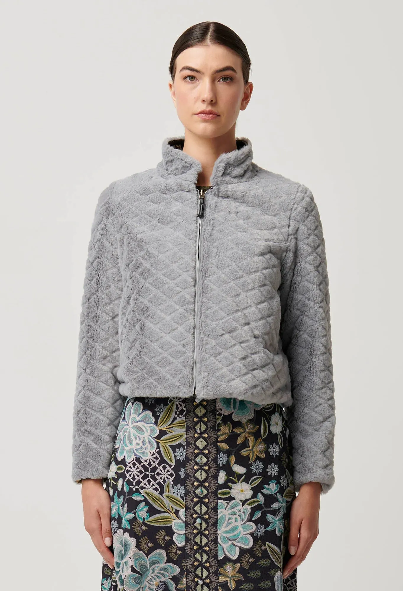 Rylie Reversible Print & Faux Fur Jacket in Dahlia fields