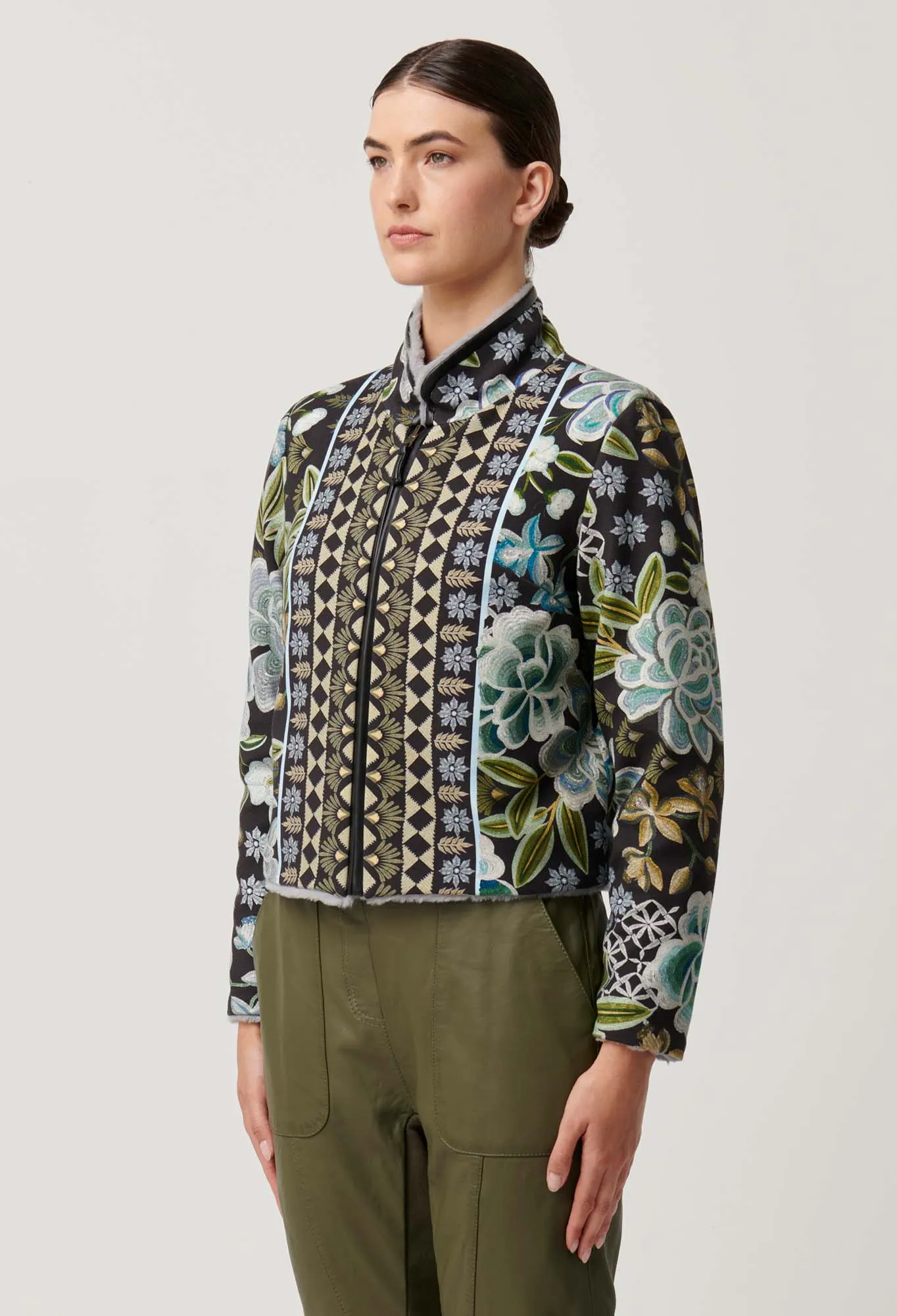 Rylie Reversible Print & Faux Fur Jacket in Dahlia fields