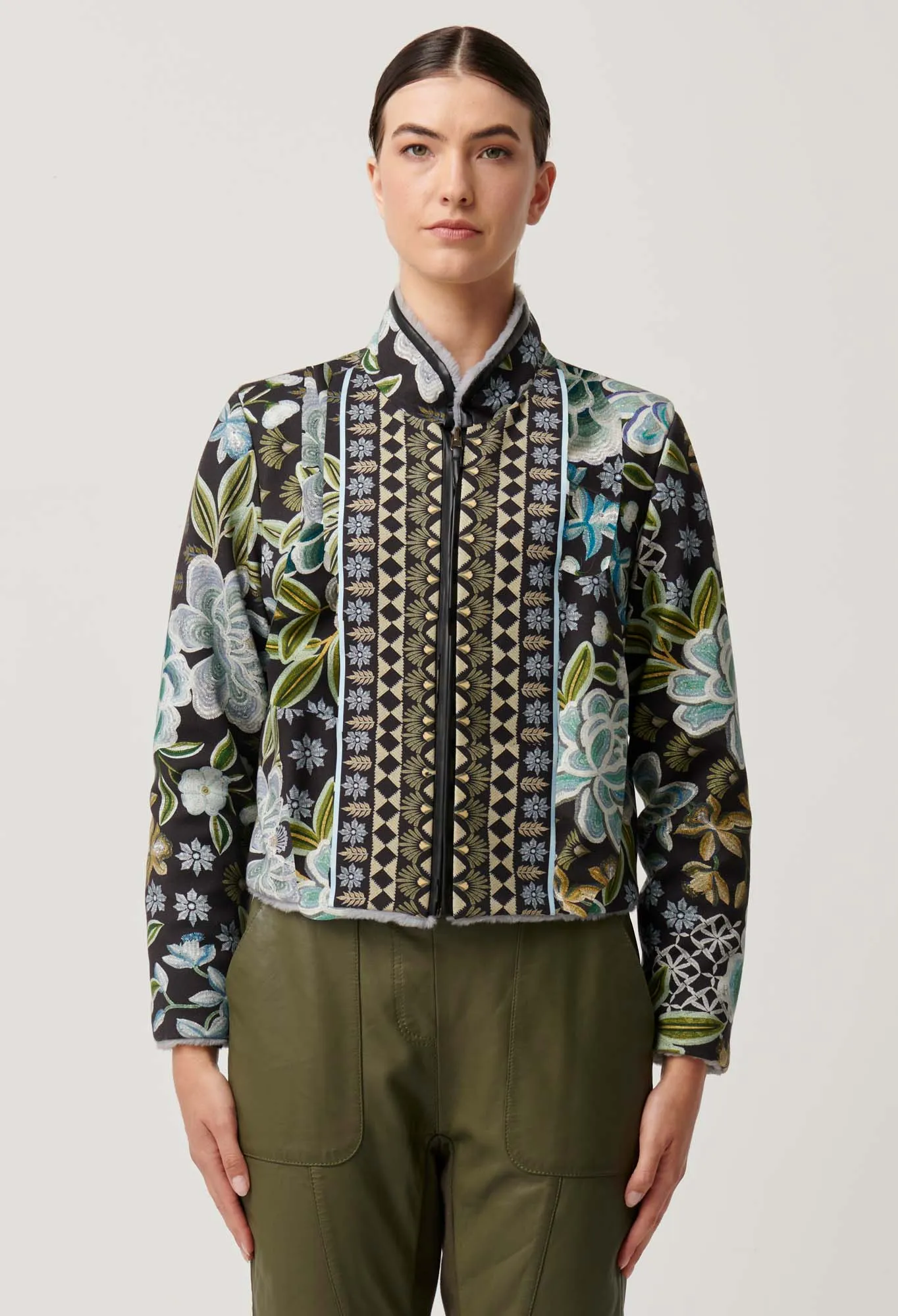 Rylie Reversible Print & Faux Fur Jacket in Dahlia fields