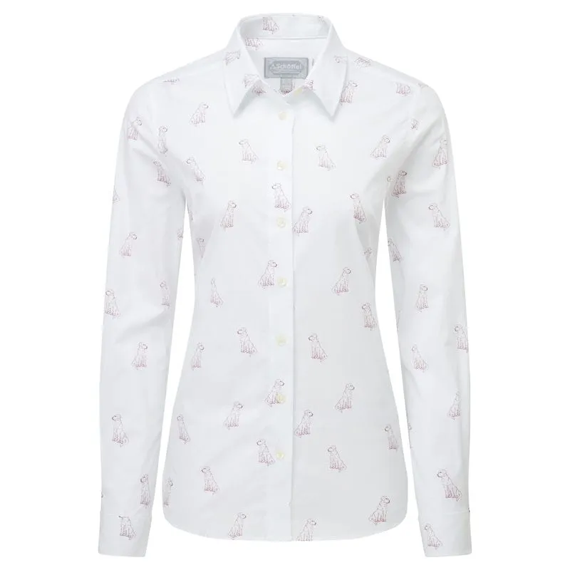 Schoffel Ladies Norfolk Shirt - Wine Labrador Print