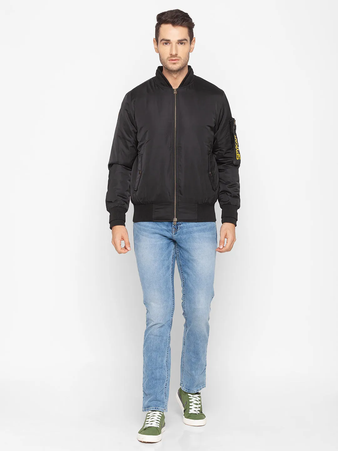 Spykar Black Polyester Men Jacket