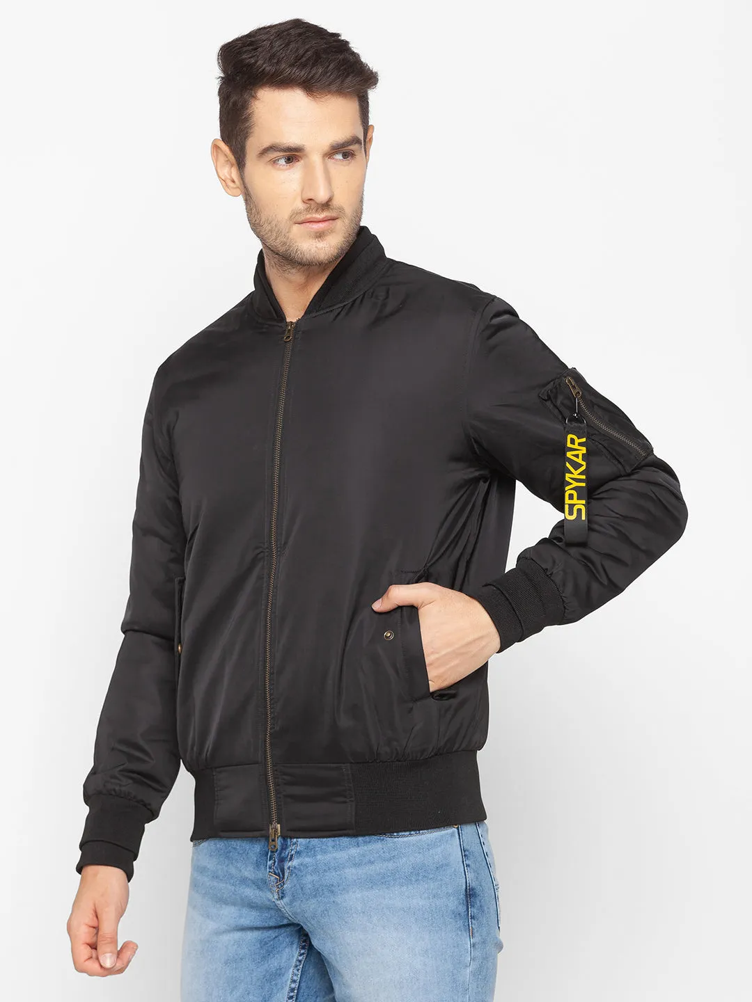 Spykar Black Polyester Men Jacket