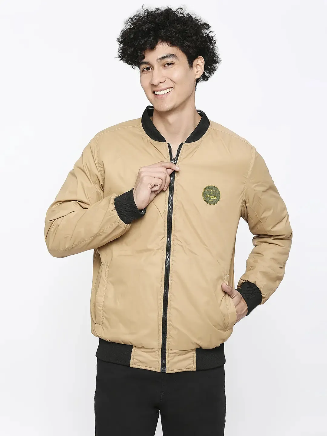 Spykar Charcoal Grey Desert Polyester Full Sleeve Casual Jacket For Men