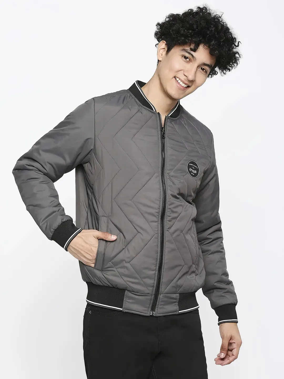 Spykar Charcoal Grey Desert Polyester Full Sleeve Casual Jacket For Men