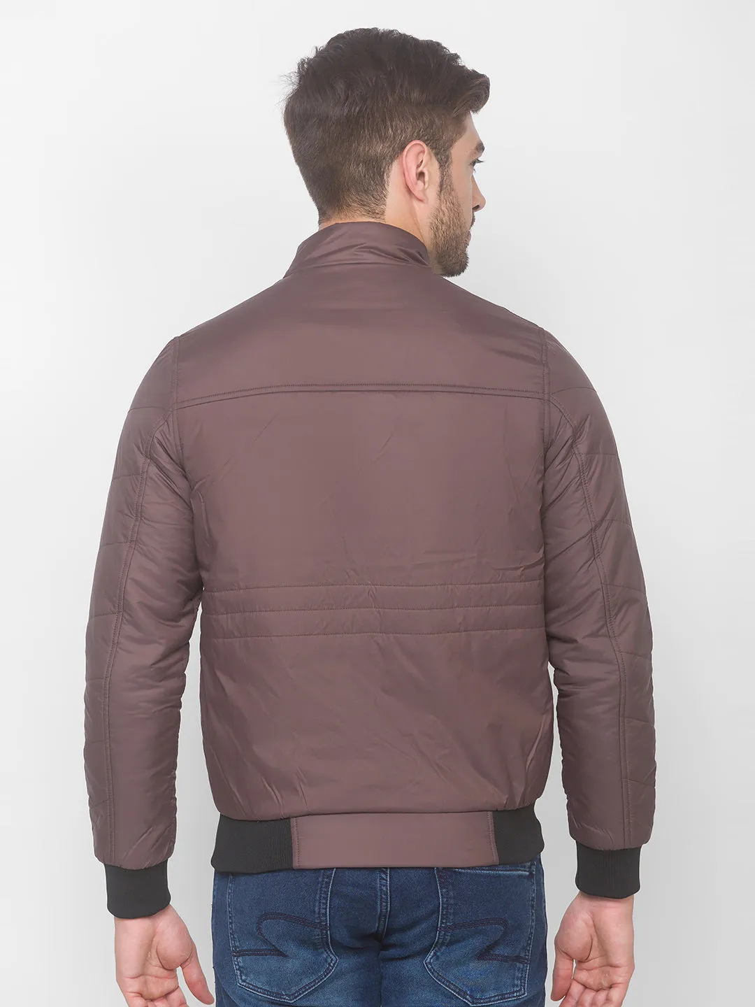 Spykar Coffee Polyester Men Front Open Jacket