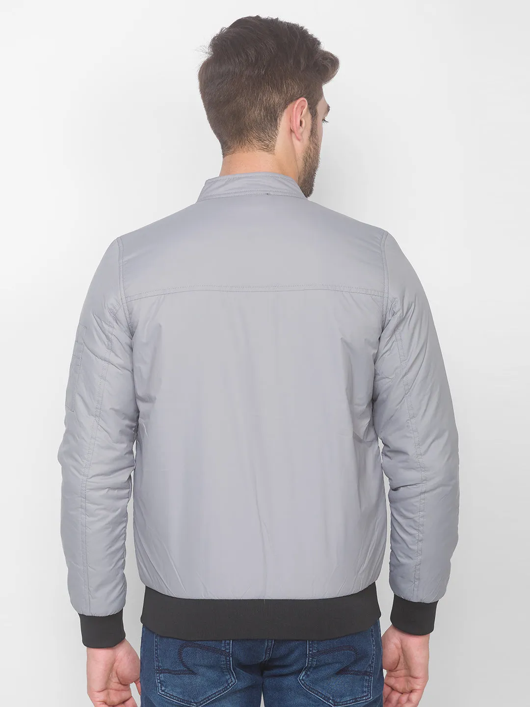 Spykar Grey Polyester Men Front Open Jacket