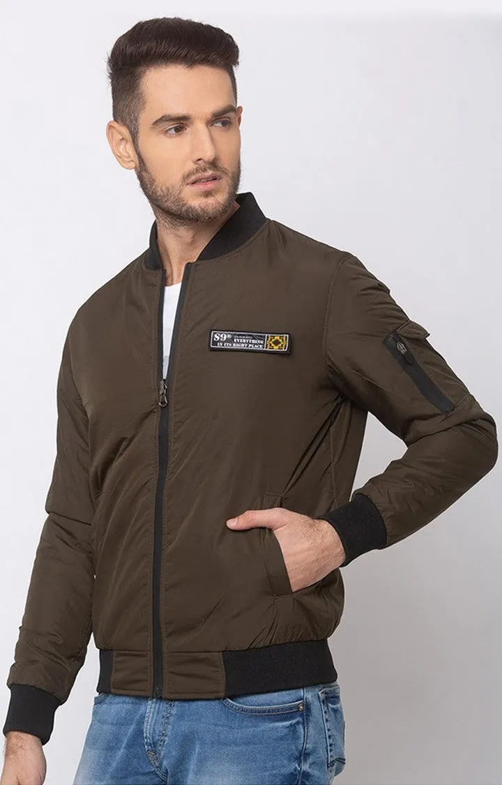Spykar Men Forest Green Cotton Straight Fit Jacket
