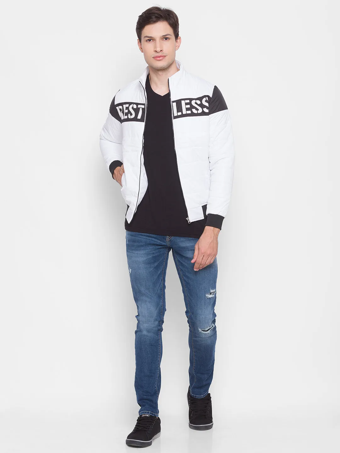 Spykar White Polyester Men Jacket