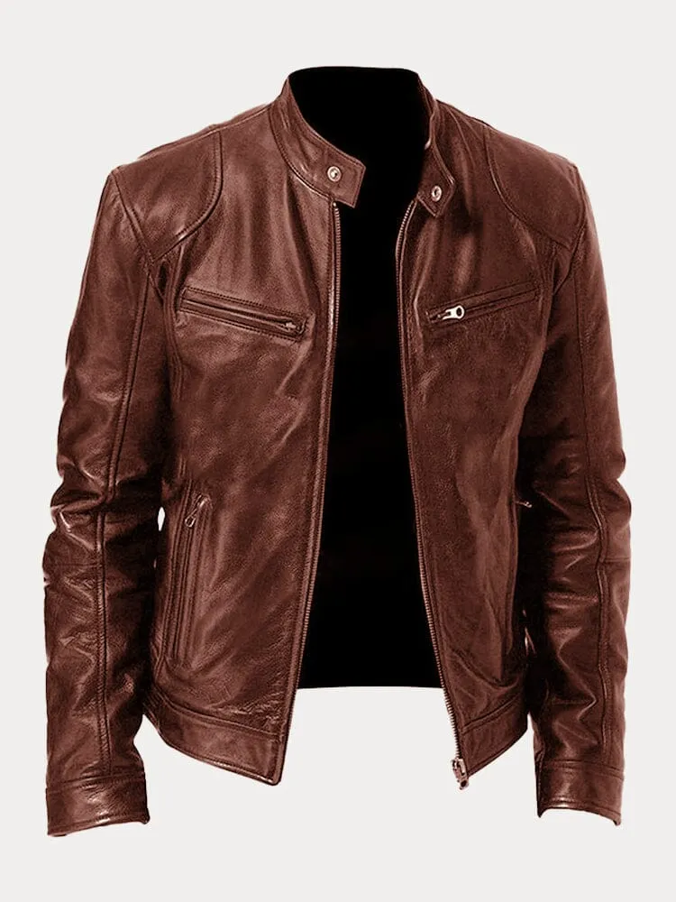 Stand Collar Punk Motorcycle Leather Jacket