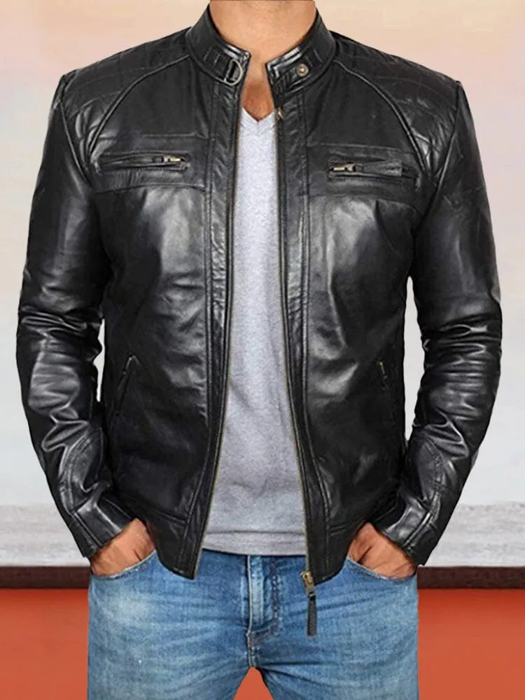 Stand Collar Punk Motorcycle Leather Jacket