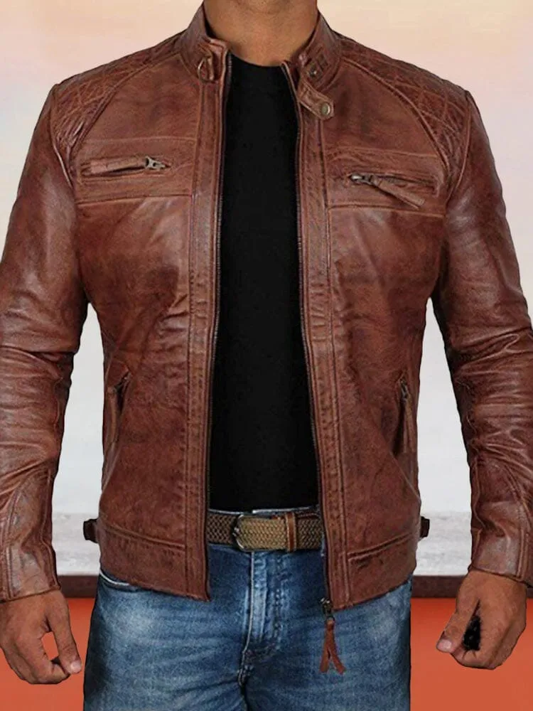Stand Collar Punk Motorcycle Leather Jacket