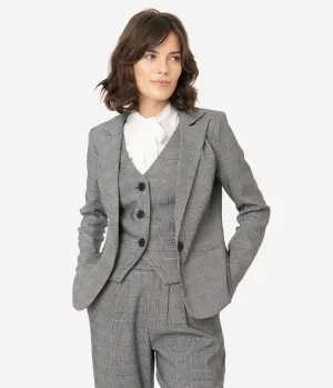 Unique Vintage Grey Glen Check Jagger Suit Jacket