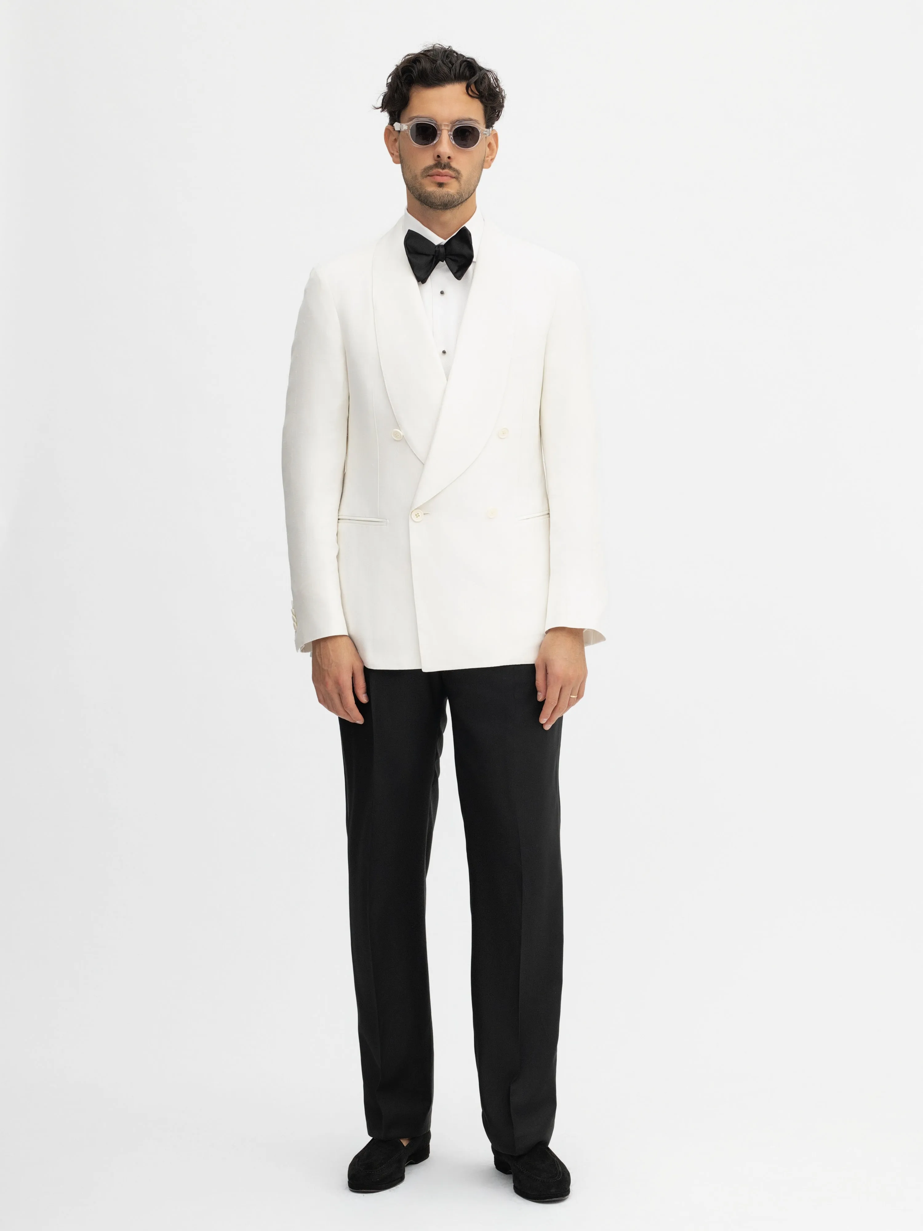 White Dupioni Silk Tuxedo Jacket