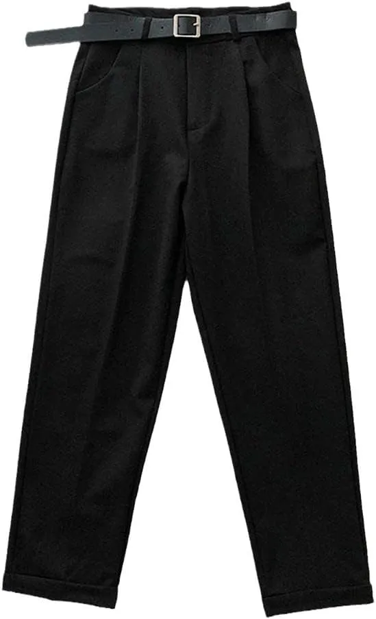 Women High Waist Pants, Casual Loose Vintage with Sashes Suit Pants, Korean Black Curl Harem Pants