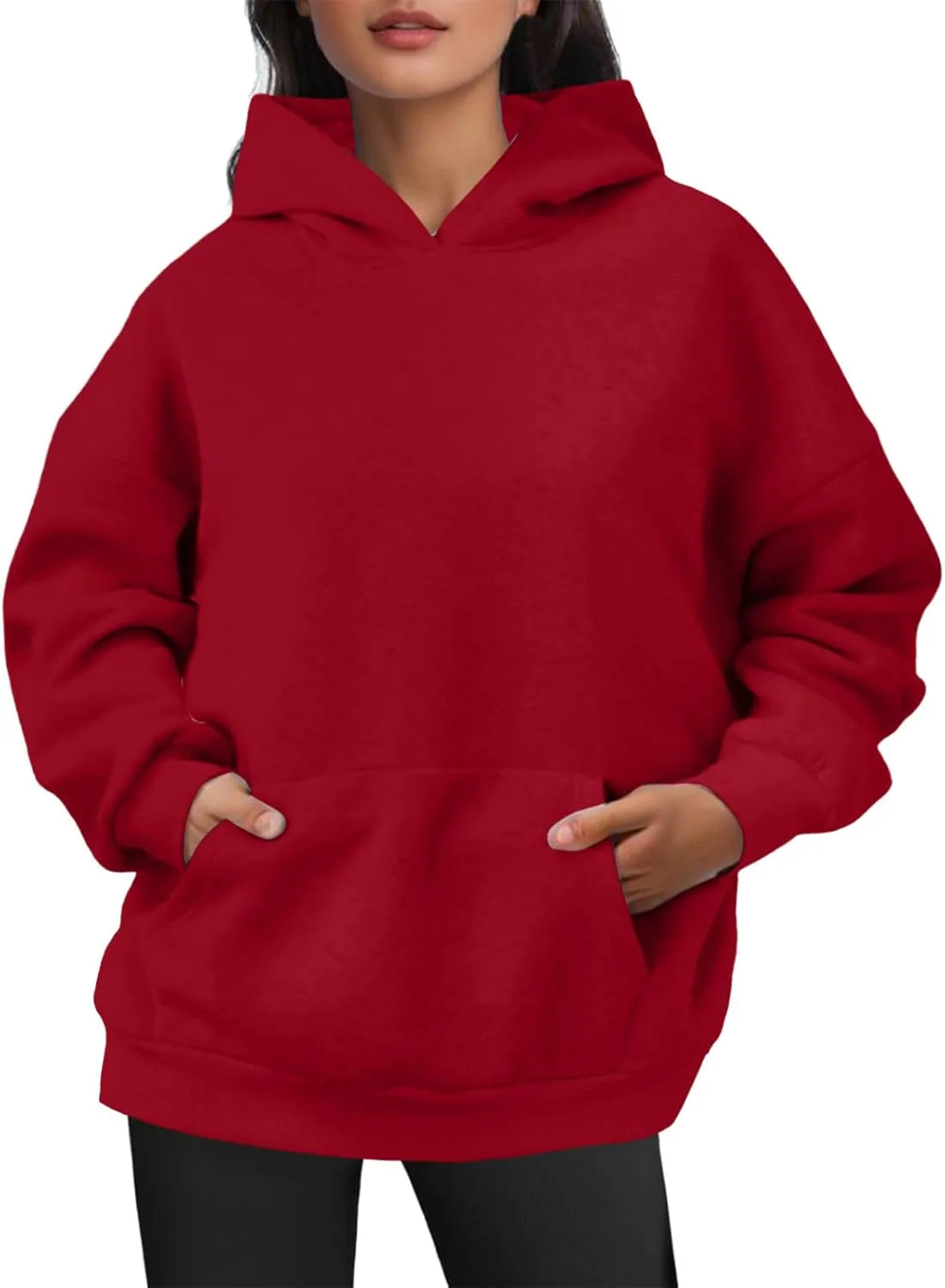 Women Hoodies Fashion Tops Casual Pullover Loose Fit Long Sleeve Oversized Sweatshirt Kangaroo Pocket Drop Shoulder Sweaters