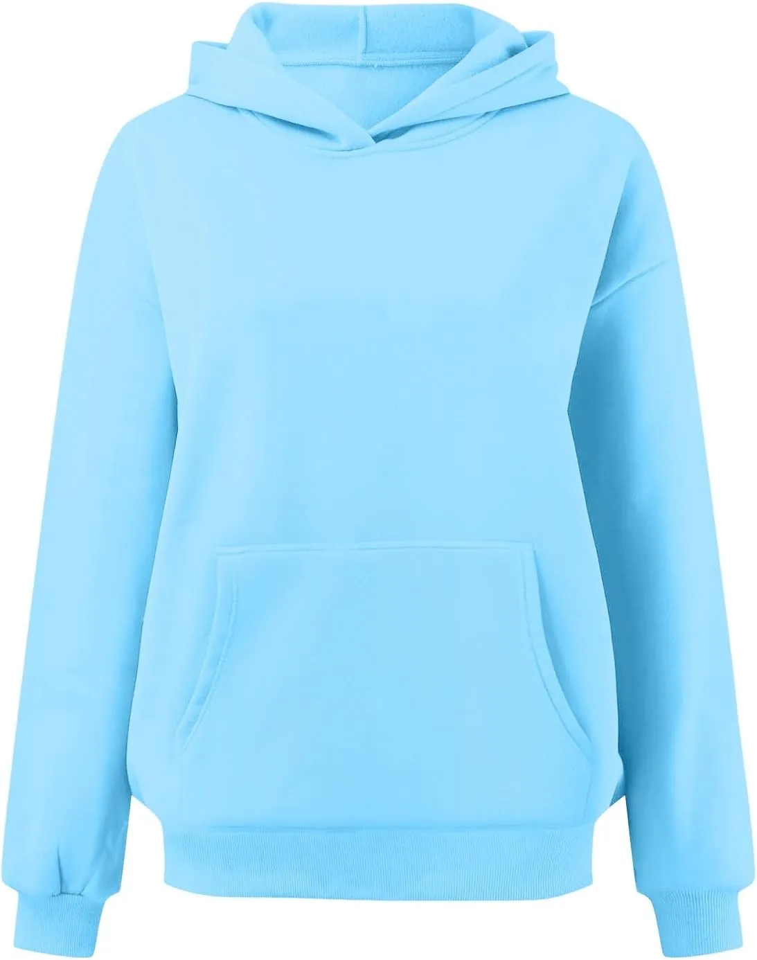 Women Hoodies Fashion Tops Casual Pullover Loose Fit Long Sleeve Oversized Sweatshirt Kangaroo Pocket Drop Shoulder Sweaters