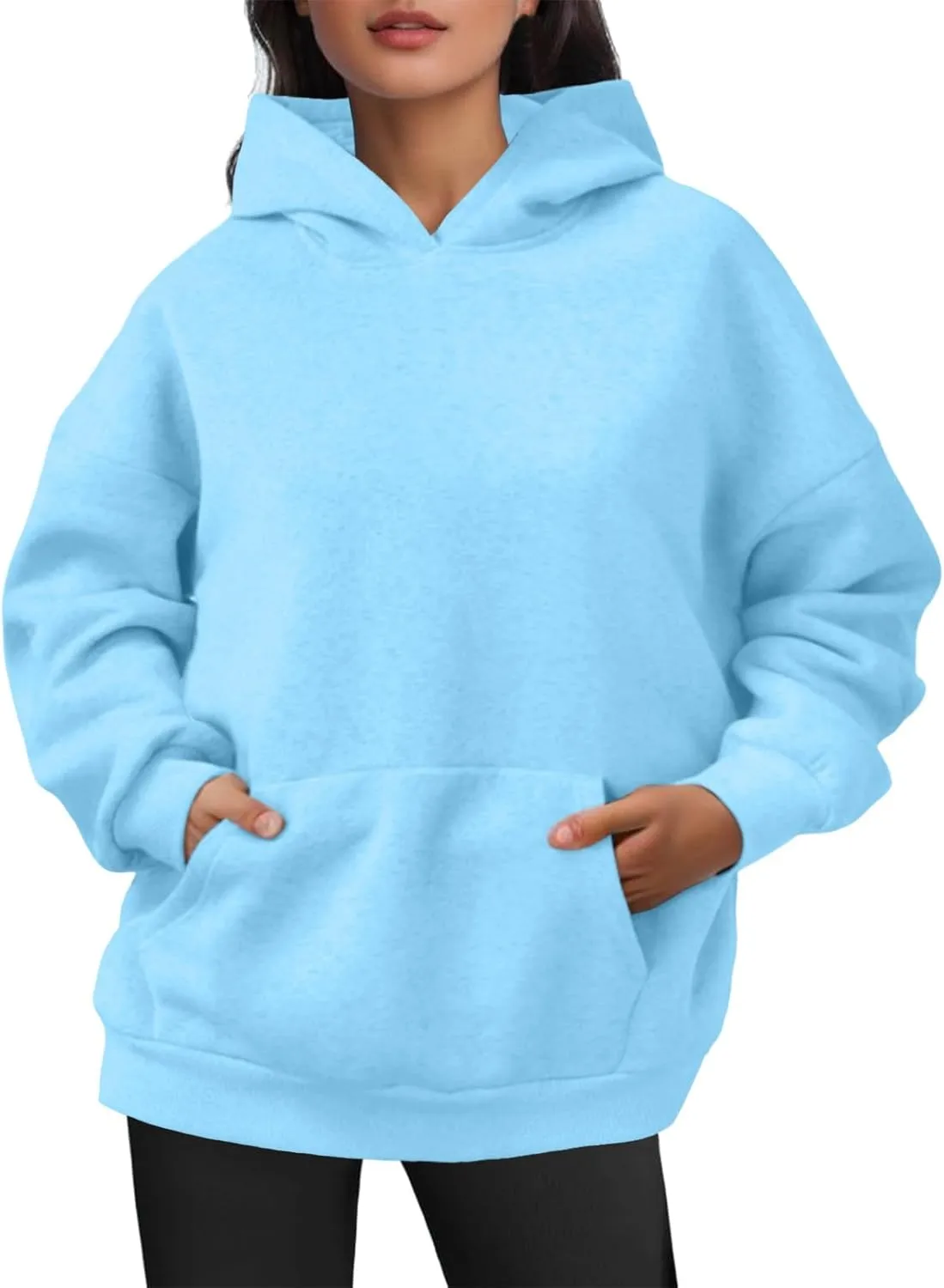 Women Hoodies Fashion Tops Casual Pullover Loose Fit Long Sleeve Oversized Sweatshirt Kangaroo Pocket Drop Shoulder Sweaters