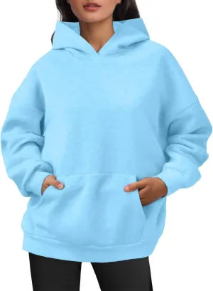 Women Hoodies Fashion Tops Casual Pullover Loose Fit Long Sleeve Oversized Sweatshirt Kangaroo Pocket Drop Shoulder Sweaters