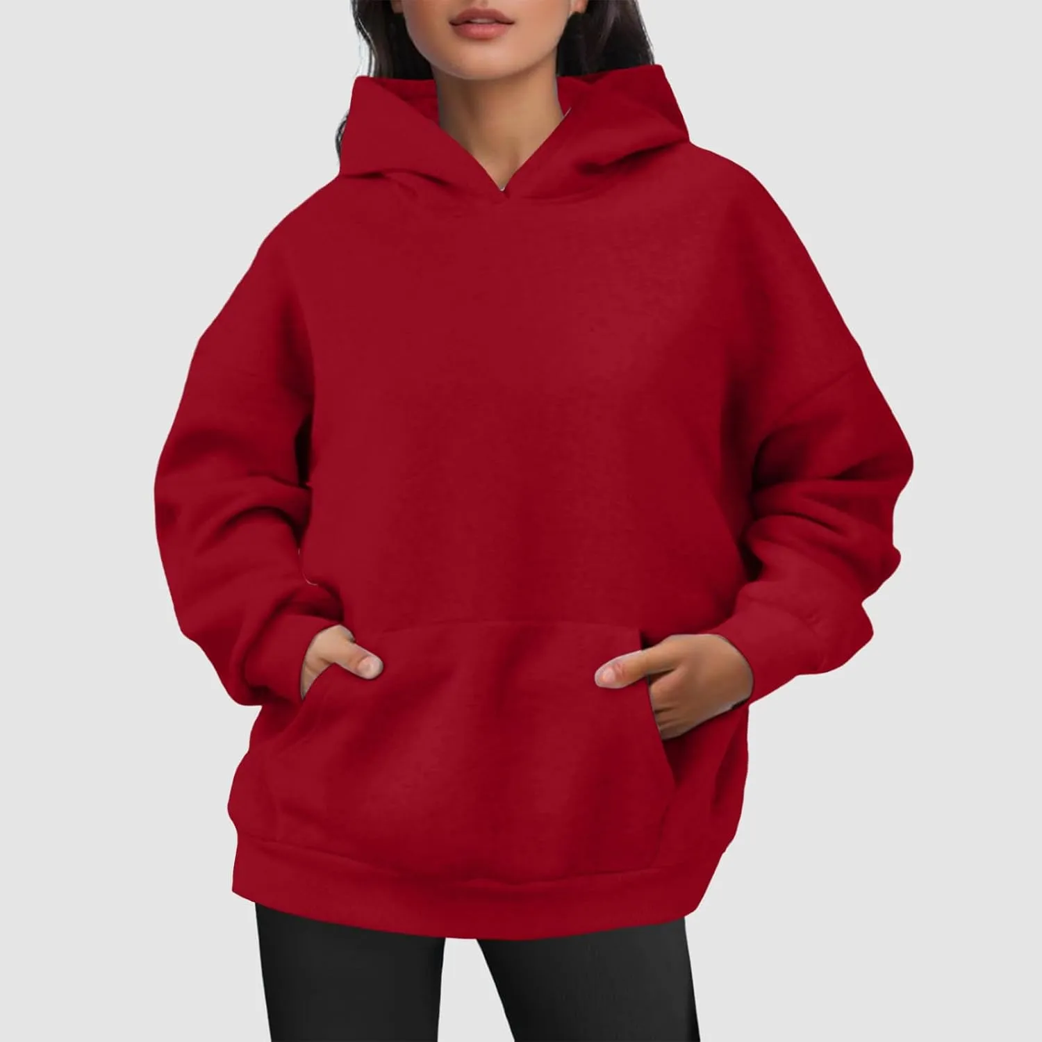 Women Hoodies Fashion Tops Casual Pullover Loose Fit Long Sleeve Oversized Sweatshirt Kangaroo Pocket Drop Shoulder Sweaters