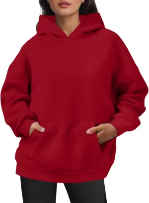 Women Hoodies Fashion Tops Casual Pullover Loose Fit Long Sleeve Oversized Sweatshirt Kangaroo Pocket Drop Shoulder Sweaters