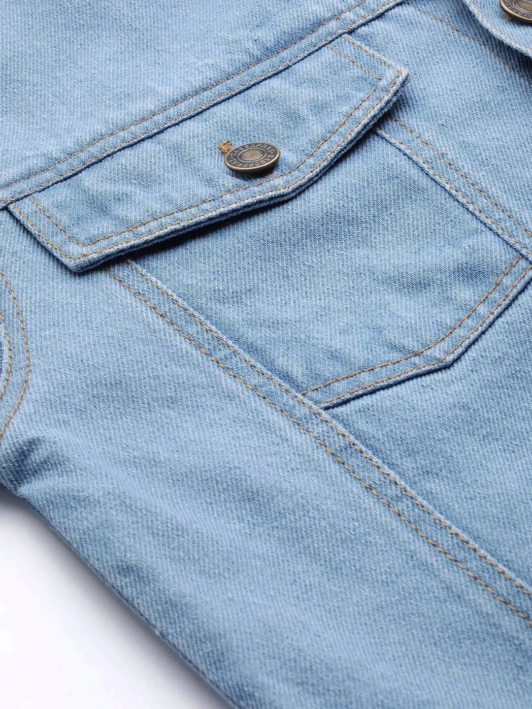 Women Ice Blue Line Art Print Denim Jacket