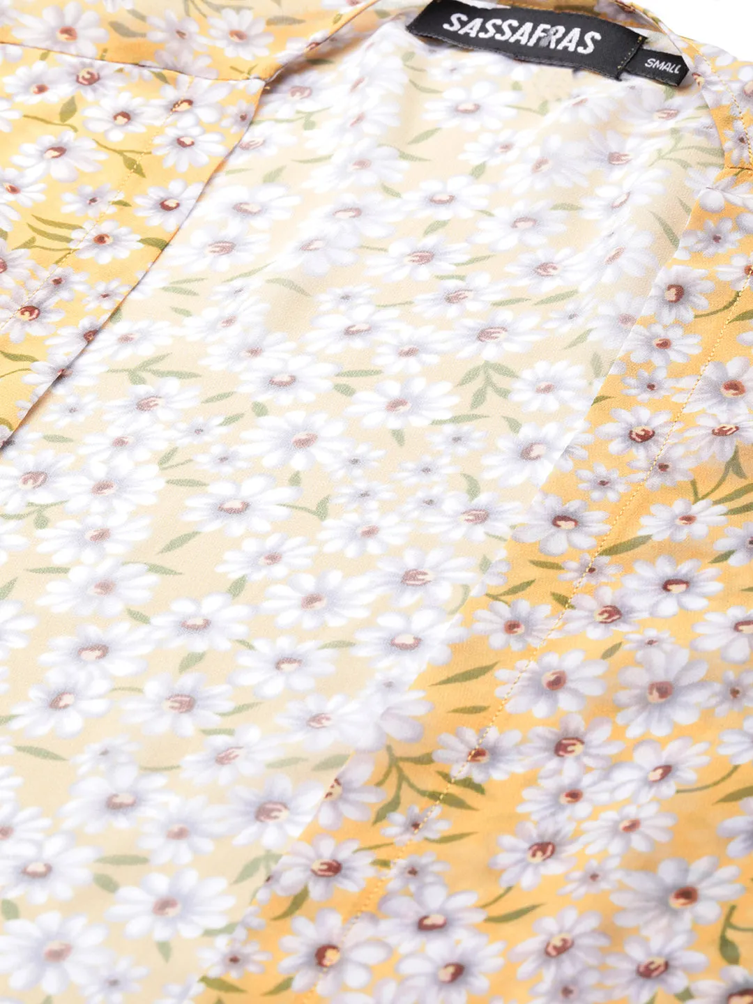 Women Yellow Ditsy Floral Side Slit Longline Shrug