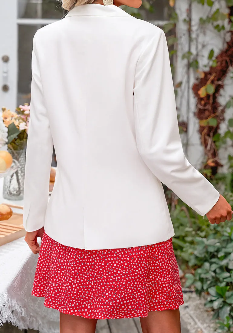 Women's Brilliant White Business Casual Long Sleeve Notched Lapel Blazer Jacket Suit