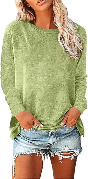 Womens Fashion Blouse Fitted Long Sleeves Crewneck Sweatshirt Solid Color Tops Pullover Casual Loose Hoodies