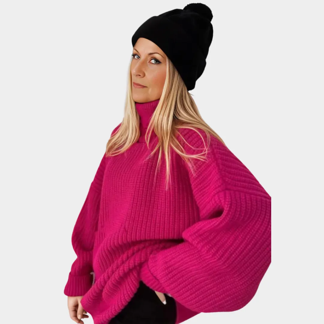 Women's Thick Knitted Cotton Turtleneck Sweater  Relaxed Fit, Warm Fall & Winter Style in Blue, Orange, and More