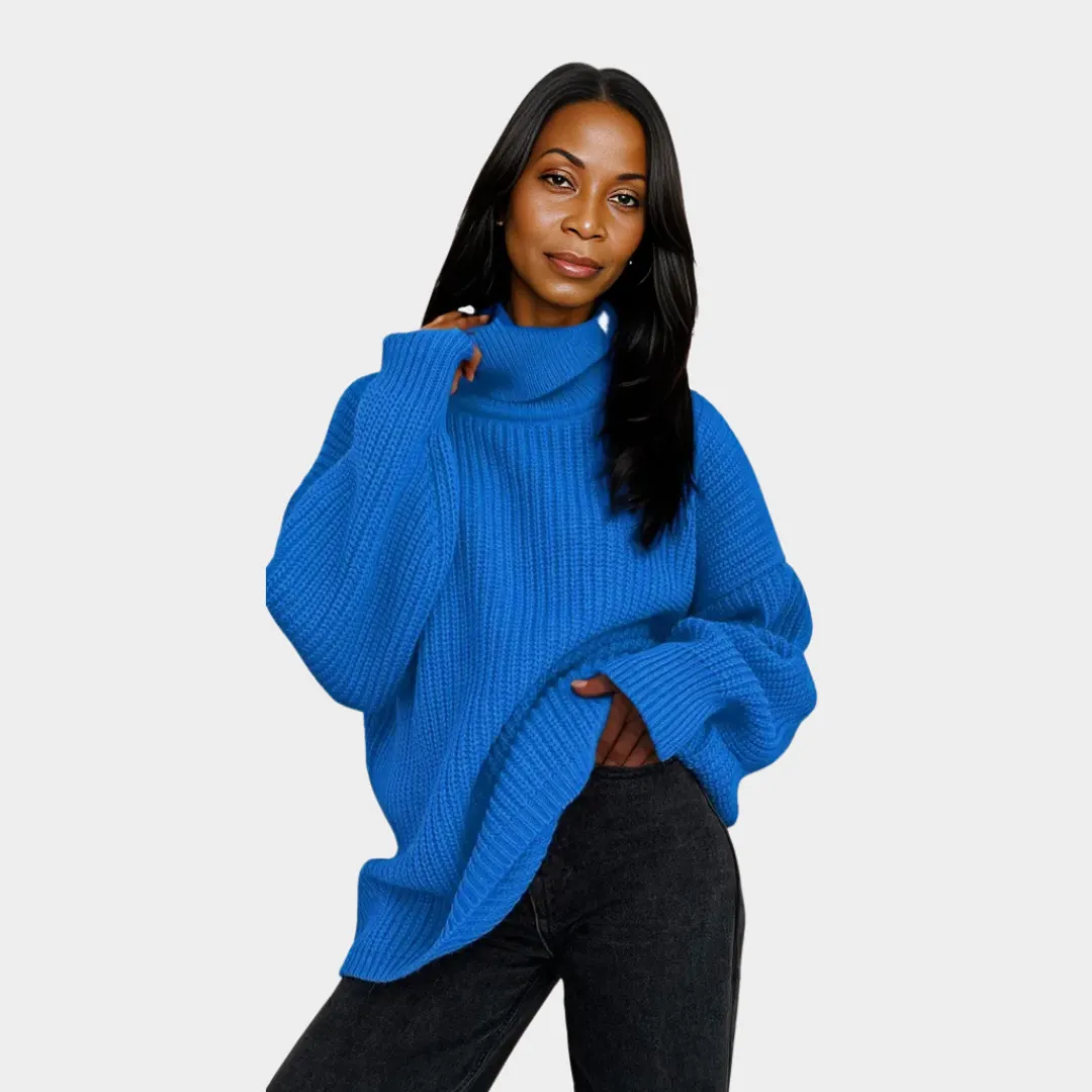 Women's Thick Knitted Cotton Turtleneck Sweater  Relaxed Fit, Warm Fall & Winter Style in Blue, Orange, and More