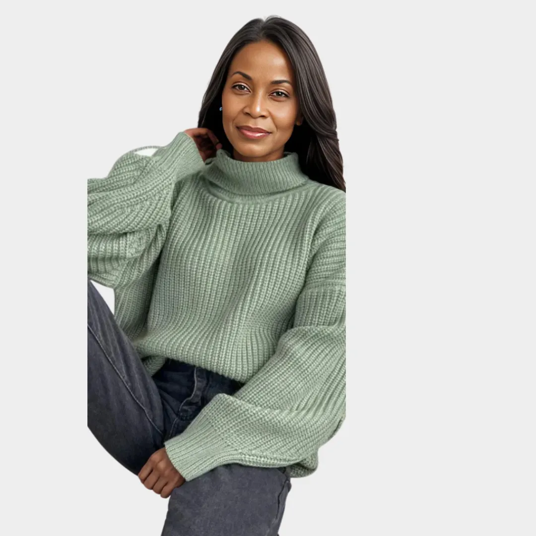 Women's Thick Knitted Cotton Turtleneck Sweater  Relaxed Fit, Warm Fall & Winter Style in Blue, Orange, and More