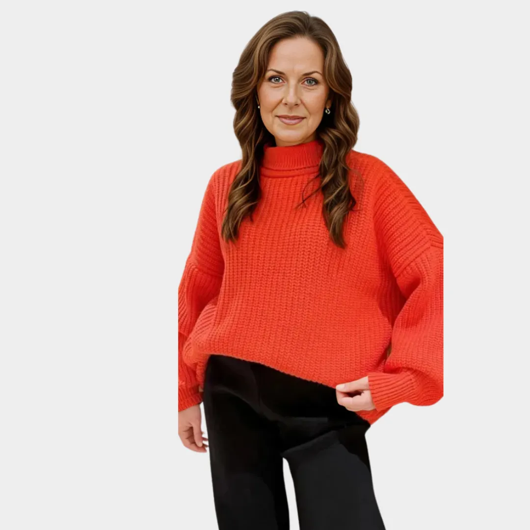 Women's Thick Knitted Cotton Turtleneck Sweater  Relaxed Fit, Warm Fall & Winter Style in Blue, Orange, and More