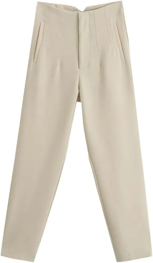 YIOLEAMP Women Solid Office Lady Harem Pants, High Waist Work Suit Pants, Chic Elegant Pencil Trousers